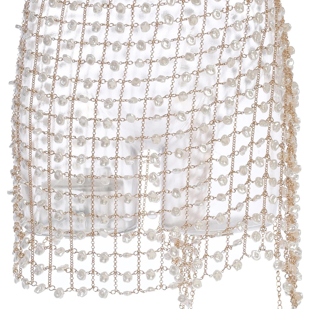 JLUXLABEL Cream Tan Mini Skirt Cut Out Embellished